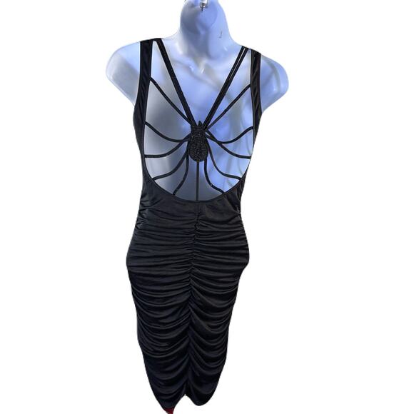 AGGIE Black Bodycon Midi Dress with Spider cutout on Back Womens Size S - Picture 1 of 12